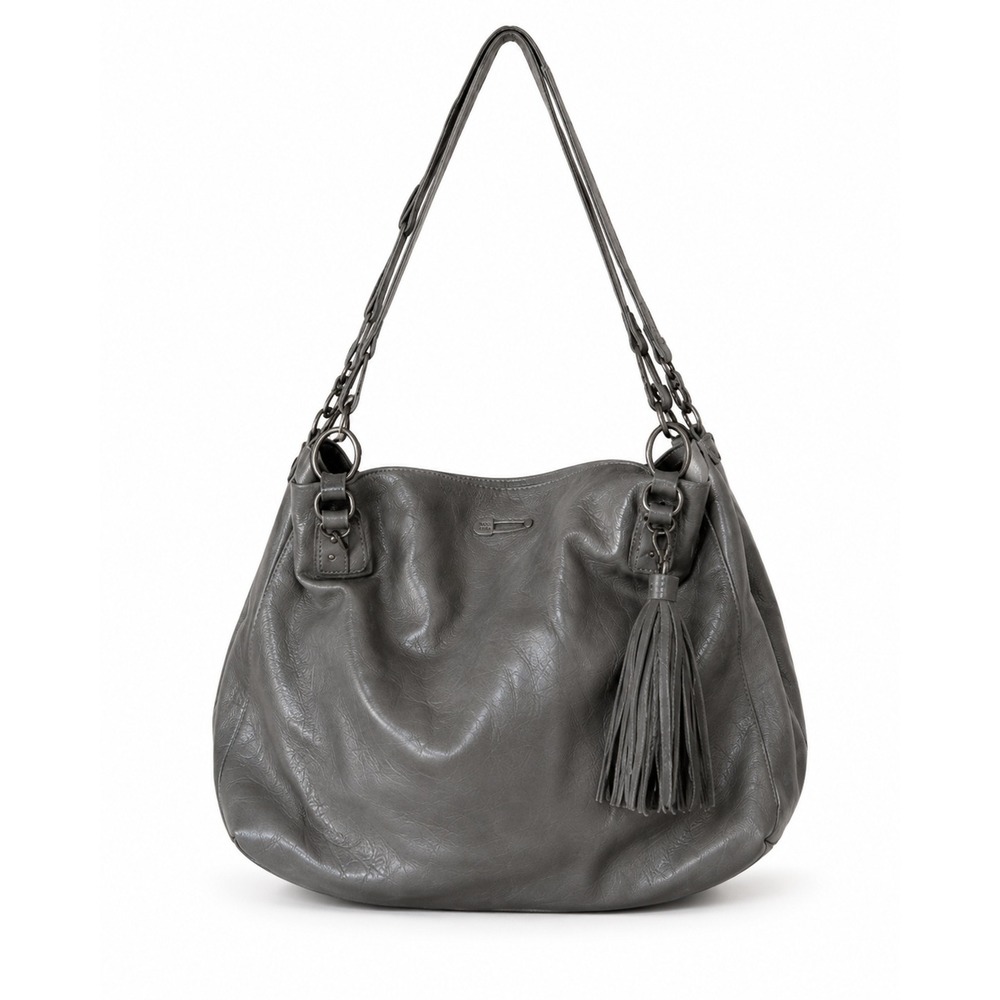 IKKS Gray Leather Slouchy Hobo‎ Tote Crossbody $450 MSRP